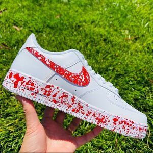NIKE Custom Air Force 1 Red & White Splatter Sneakers NWB